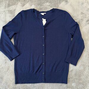 NWT Halogen Navy Blue Button Up Sweater Cardigan Women's MEDIUM